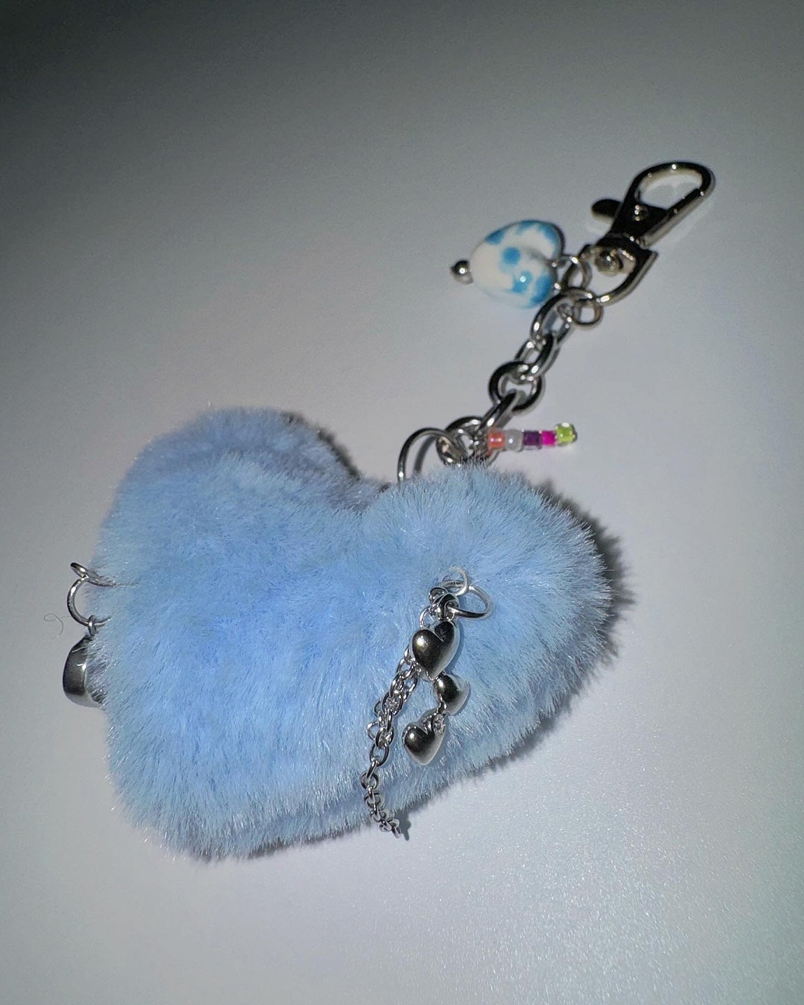 Blue heart fur keychain