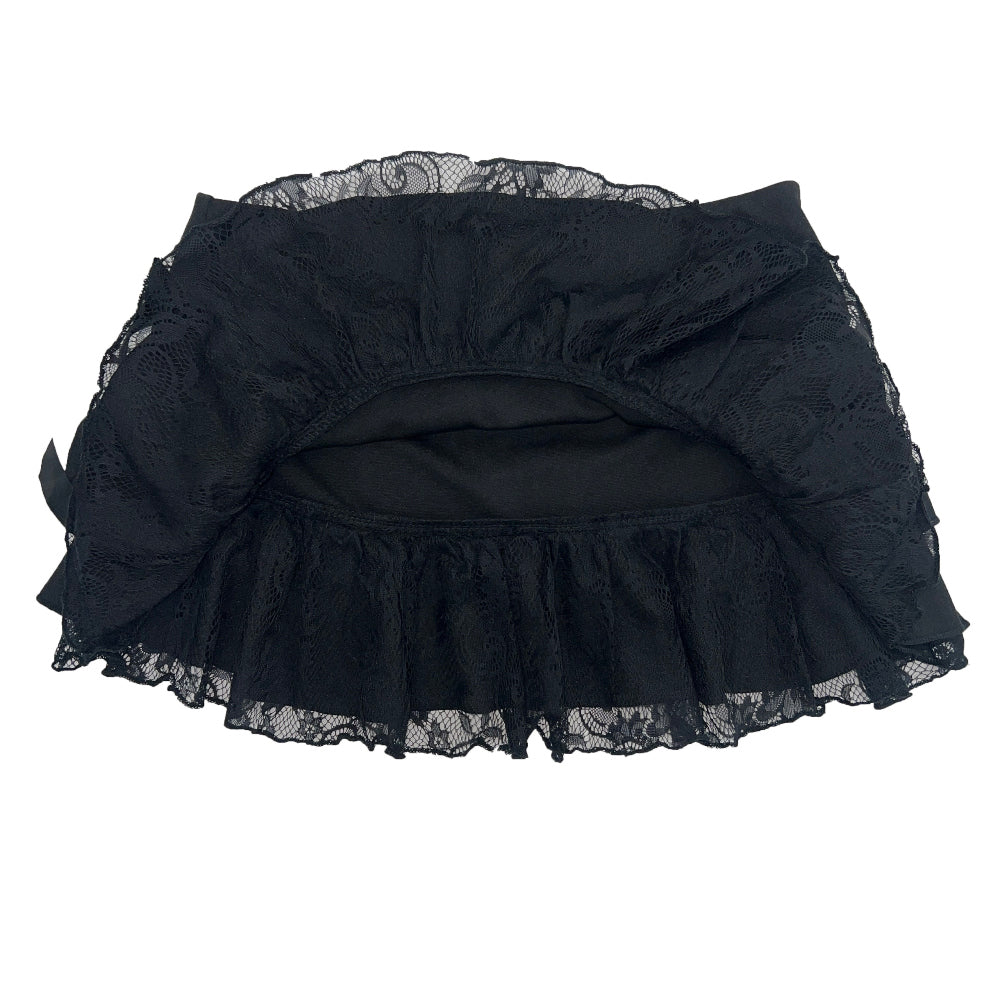Black Cancan Ribbon Skirt Lace Stocking Set (Black)