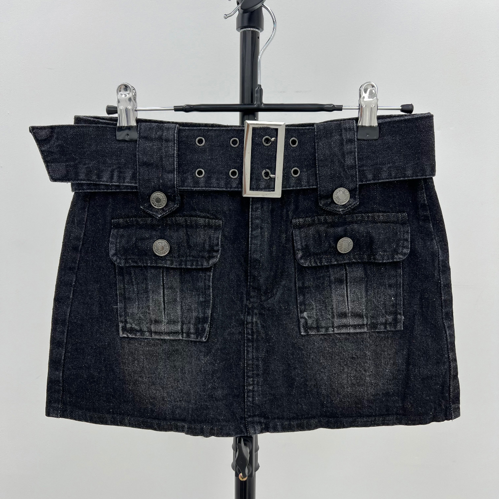 Y2K cargo denim two pocket belt mini skirts (2 color)