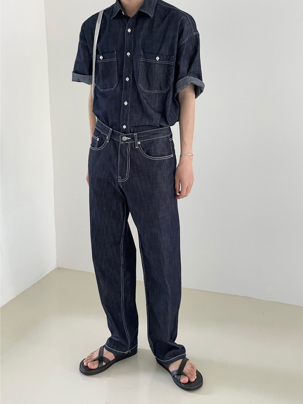 Modern denim set up half shirts