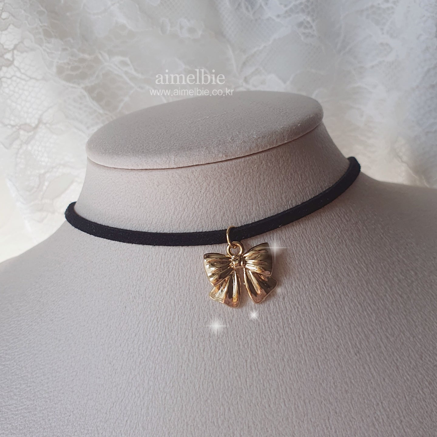 Lovely Ribbon Choker Necklace - Gold (Kep1er Dayeon Necklace)