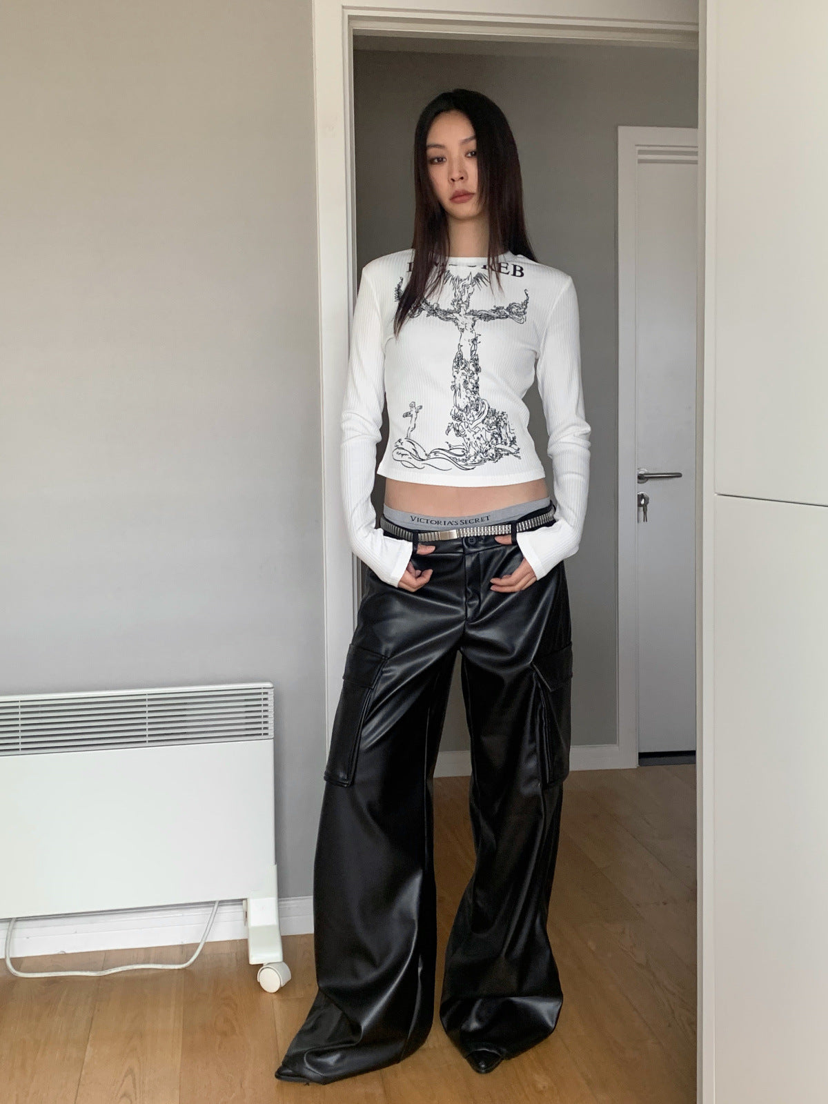 Leather Pocket Cargo Wide Pants