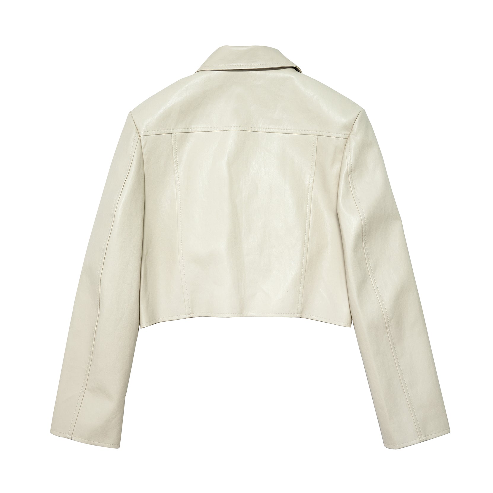 CROP LEATHER JACKET - CREAM