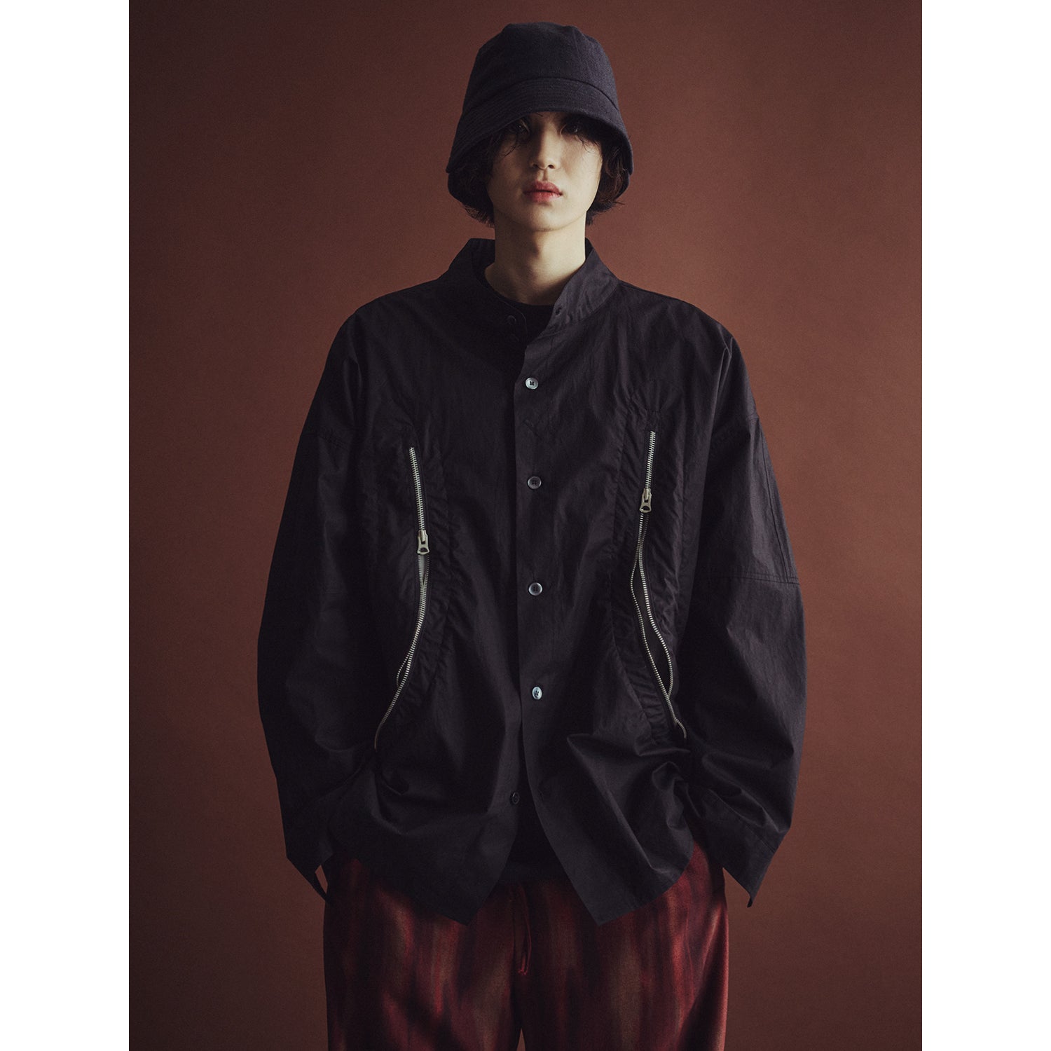 REXION CURVED ZIP-OVER SHIRT_BK