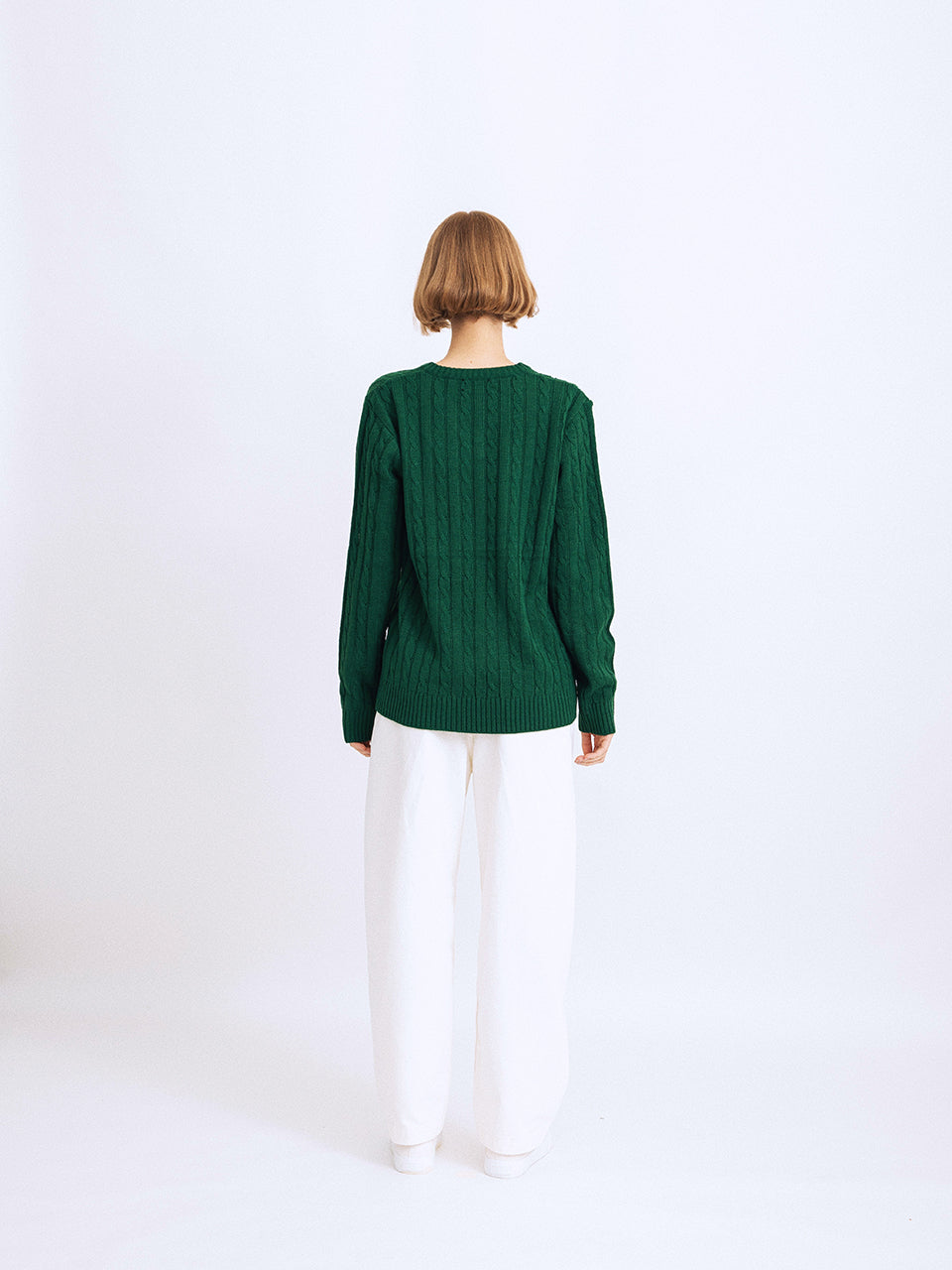 RCH mark v neck cable knit sweater green