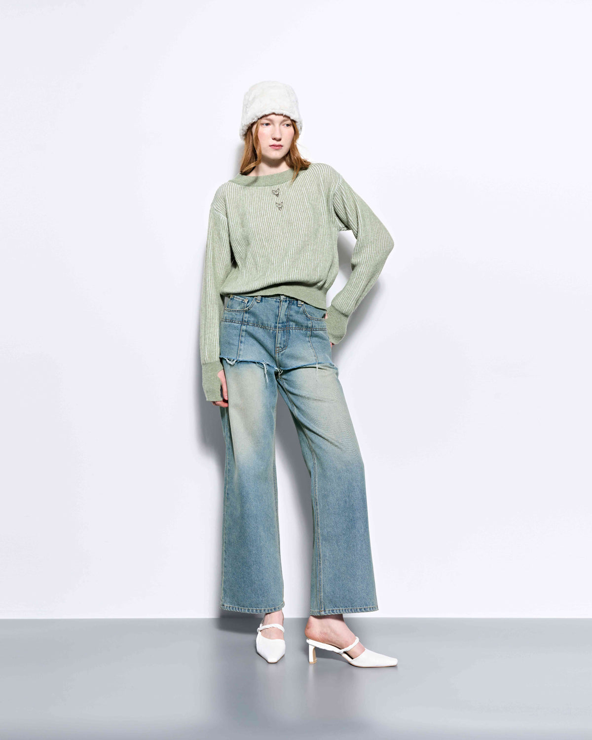 Melange Rib Knit Top _ Green