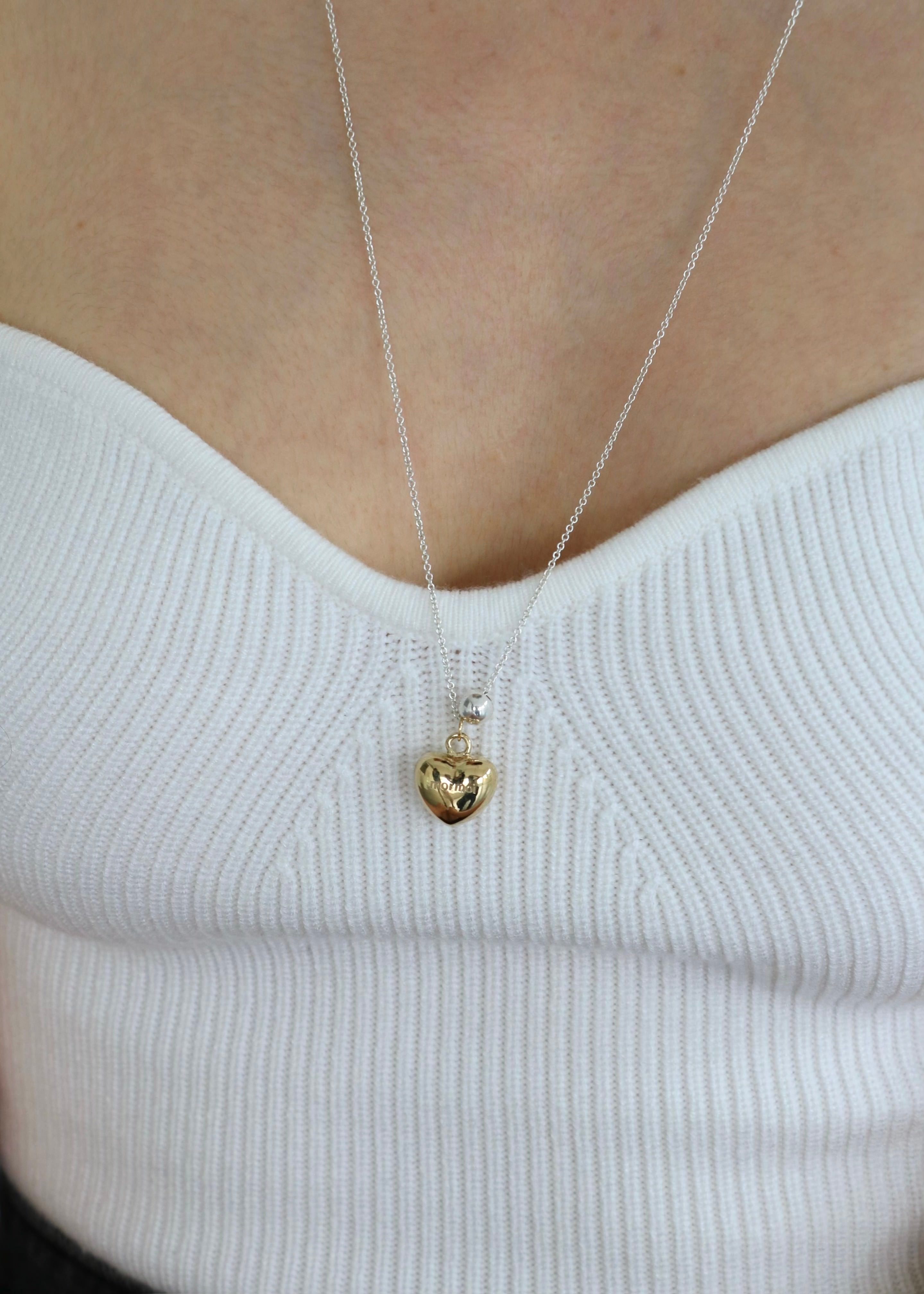 Heart ball long necklace / 14k gold plated