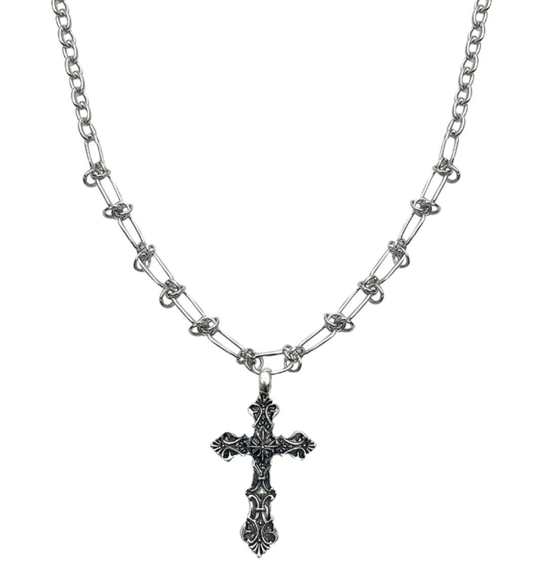 Chrome Cross Twisted Bold Chain Necklace