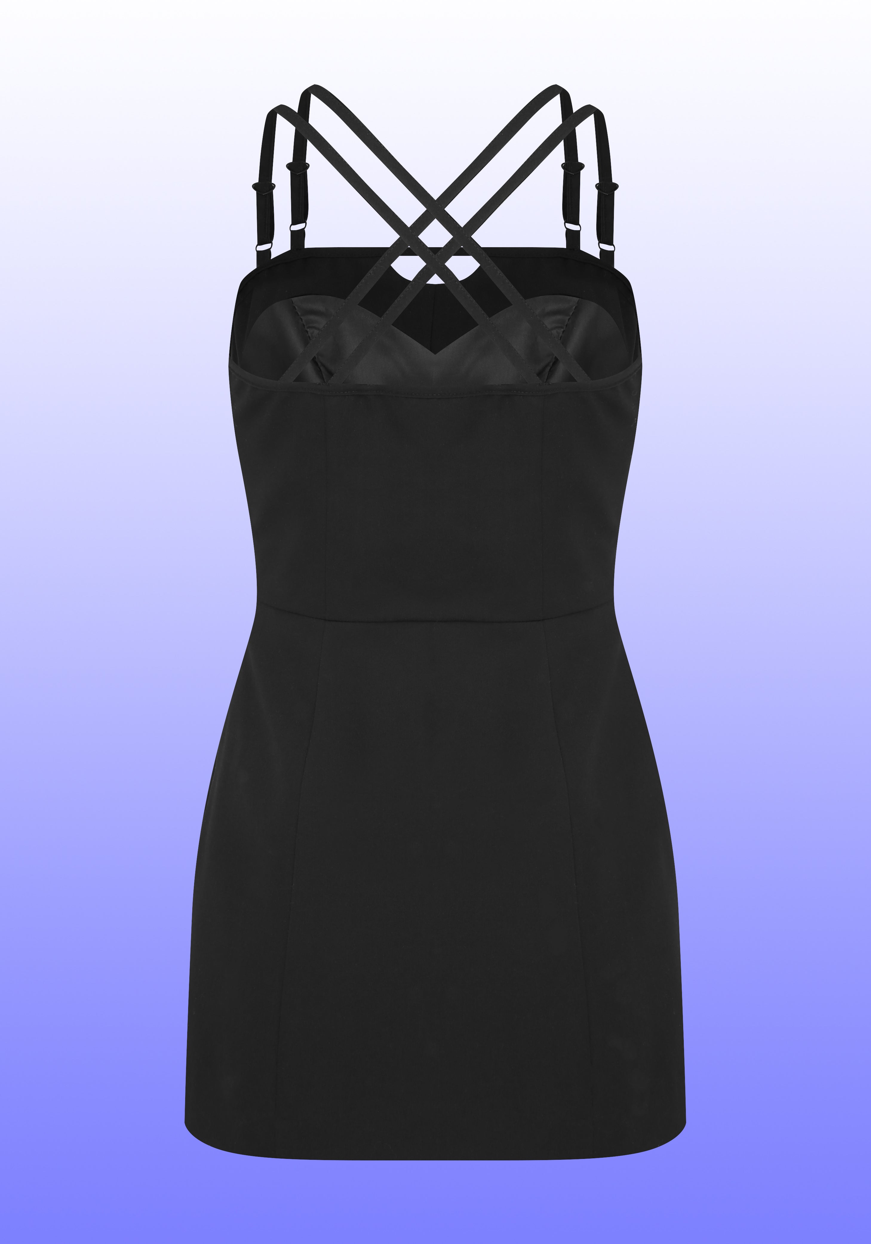 BLACK SHOULDER STRAP MINI DRESS