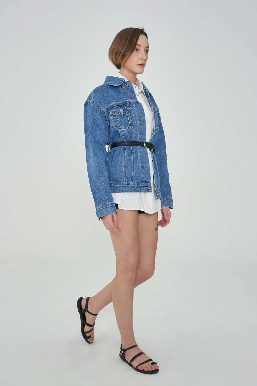 SEMI OVER FIT BELT SET DENIM JACKET [1000]