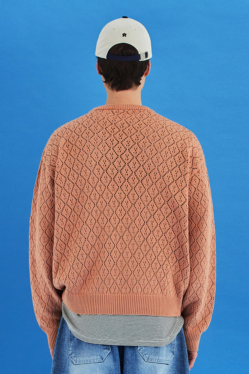 MESH ARGYLE KNIT / SALMON