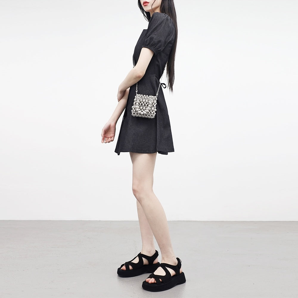 Clony Puff Raw Denim Dress