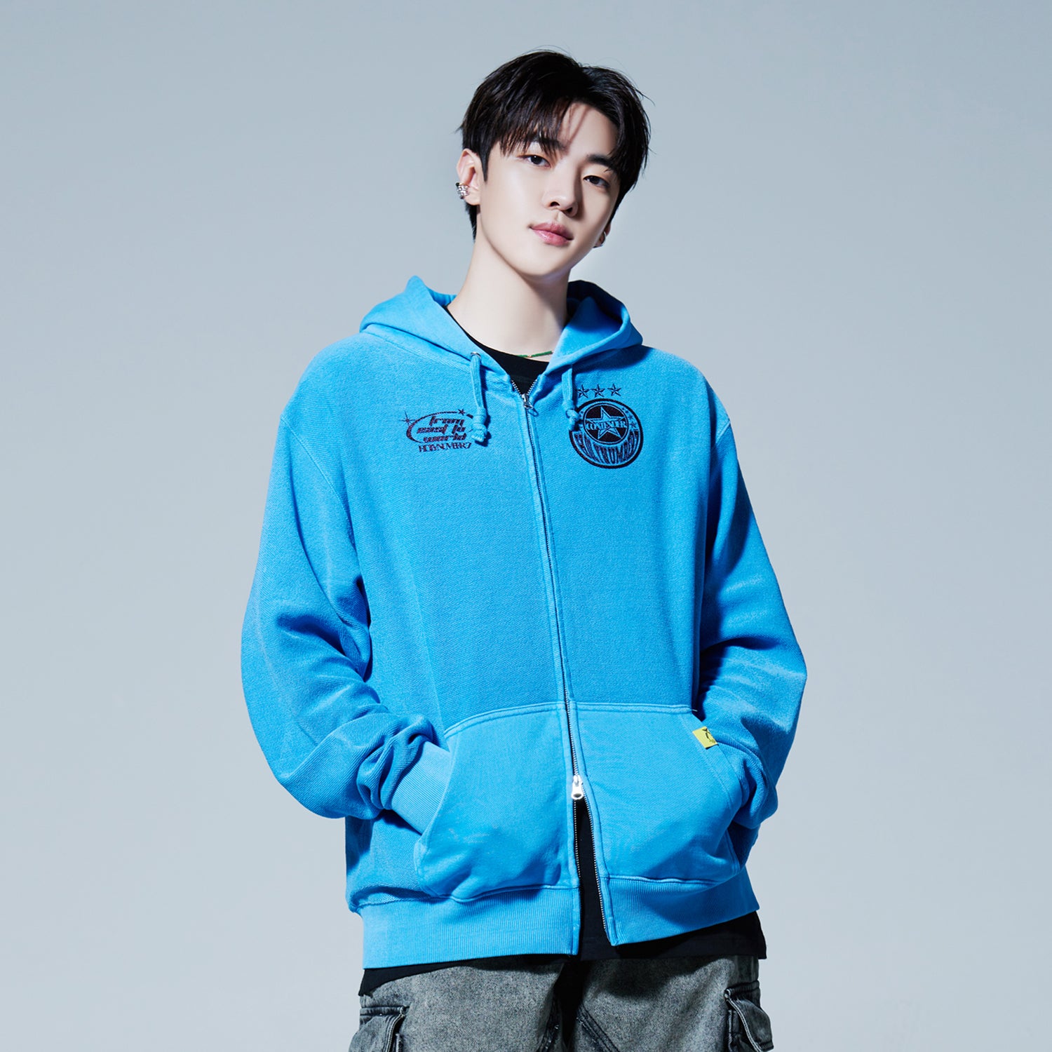 HOLYNUMBER7 X DKZ BLUE HOODED ZIP-UP