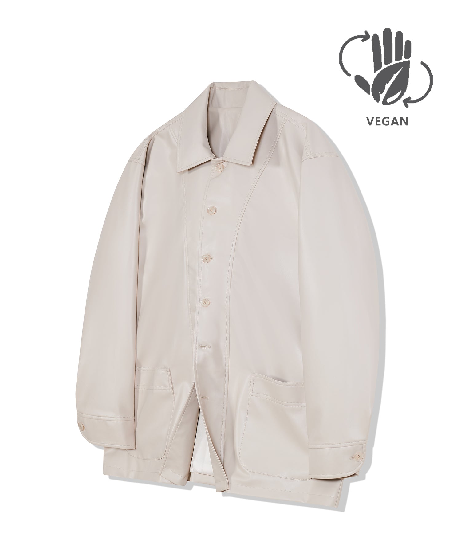 87-STAN032 [Vegan Leather] Bold Waistich Leather Jacket Ivory