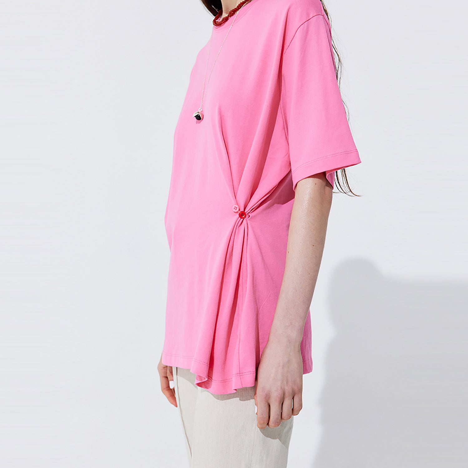 Button Line T-shirt_Hot Pink
