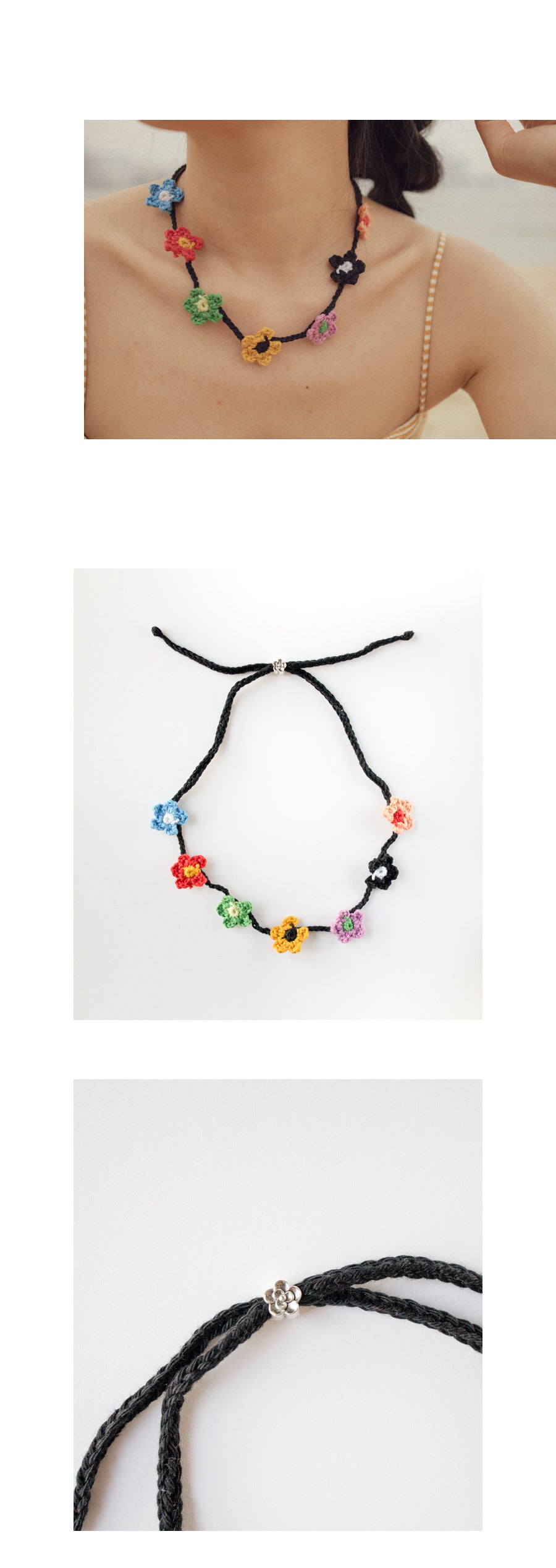 Color flower knit necklace