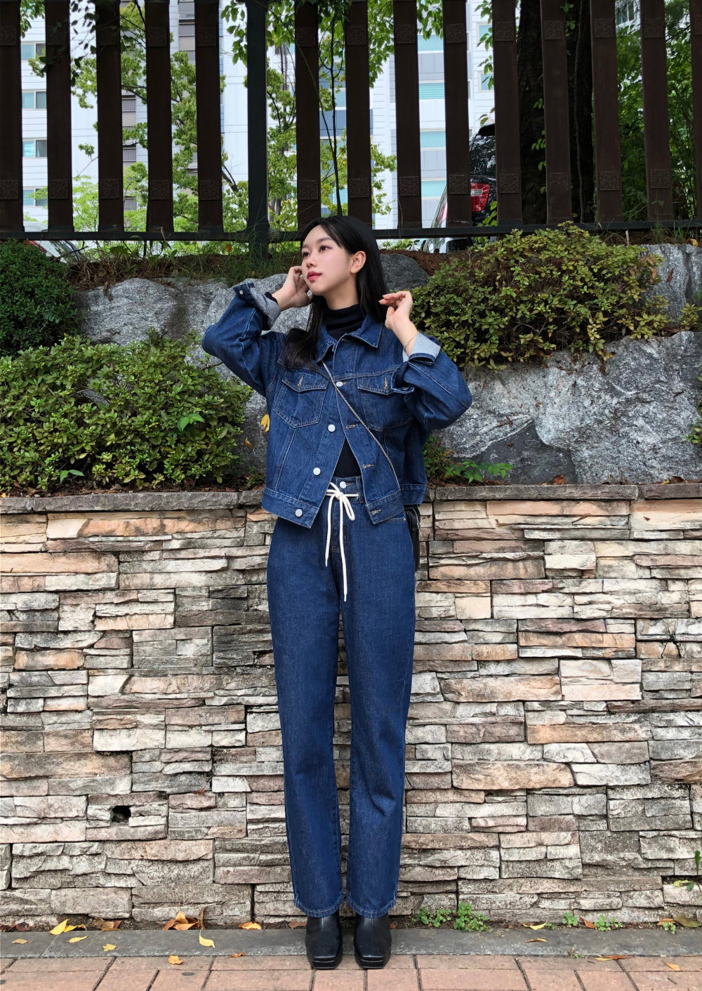 LOOSE FIT BACK LABEL POINT DARK DENIM JACKET [17707]