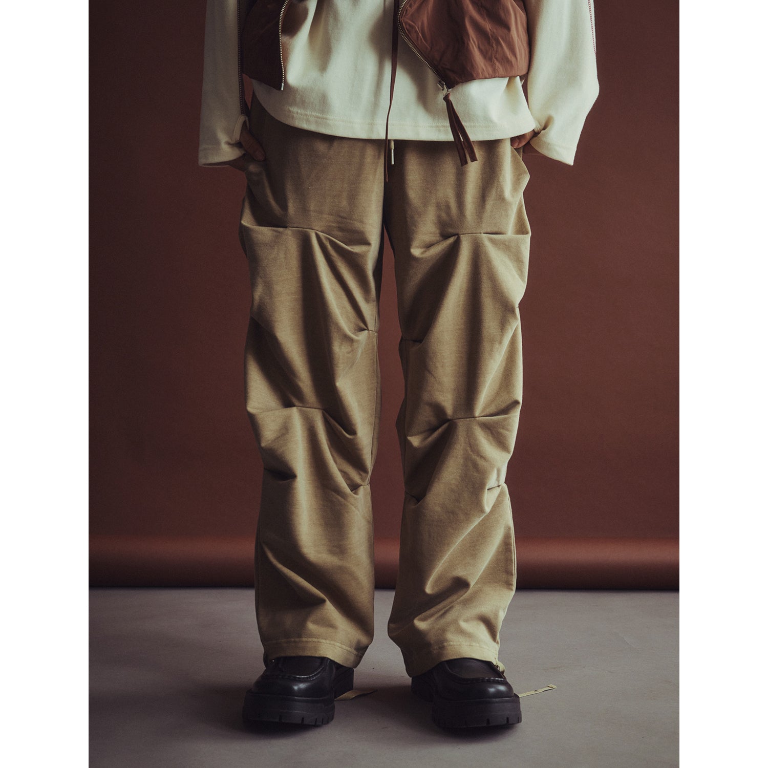 PIGMENT WASHED CREASE PANTS_CAMEL BROWN