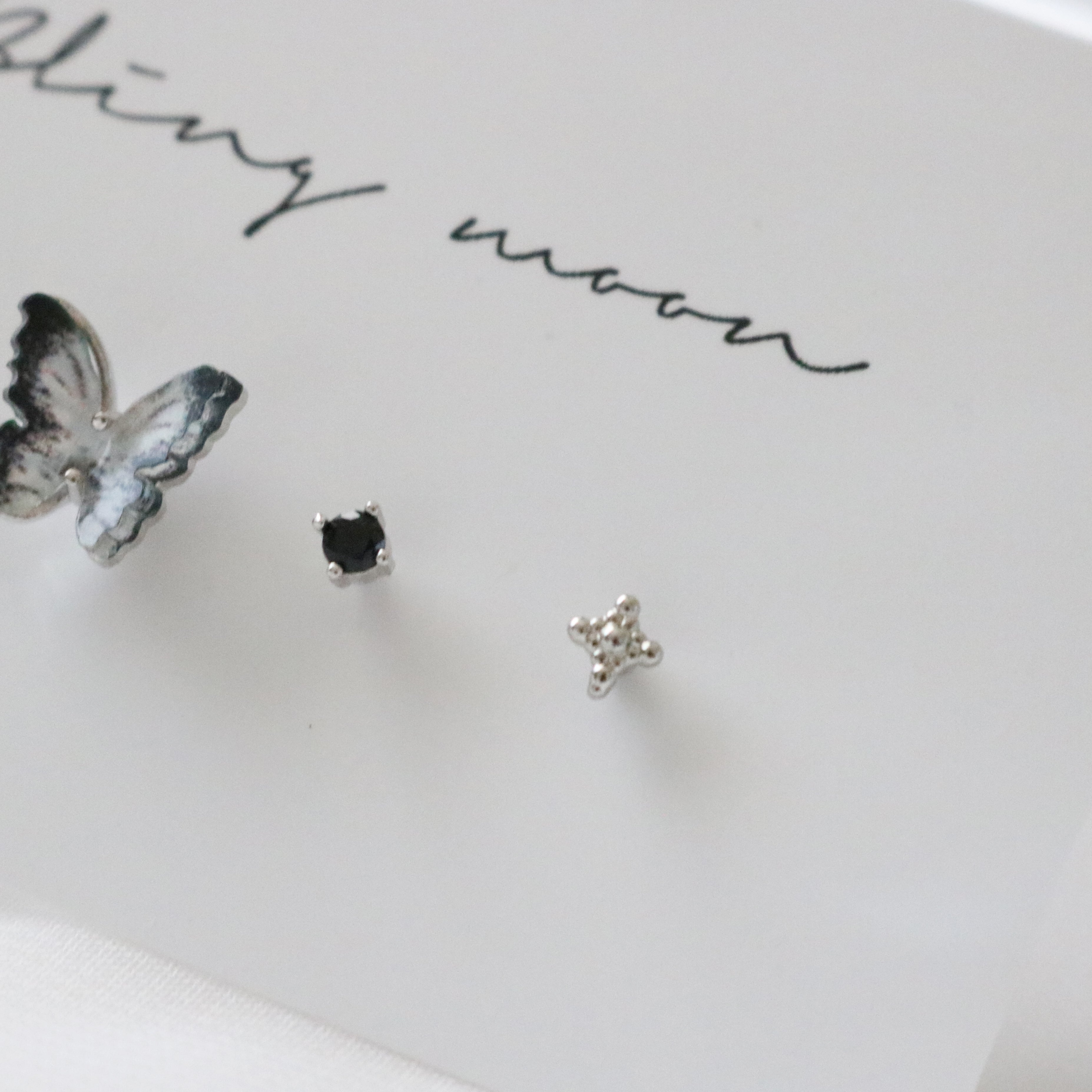 [4 set] Black Marble Twinkle Piercing Set