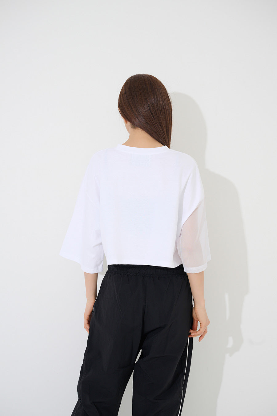 TOP(9238) Mesh Short Sleeve Crop Tee