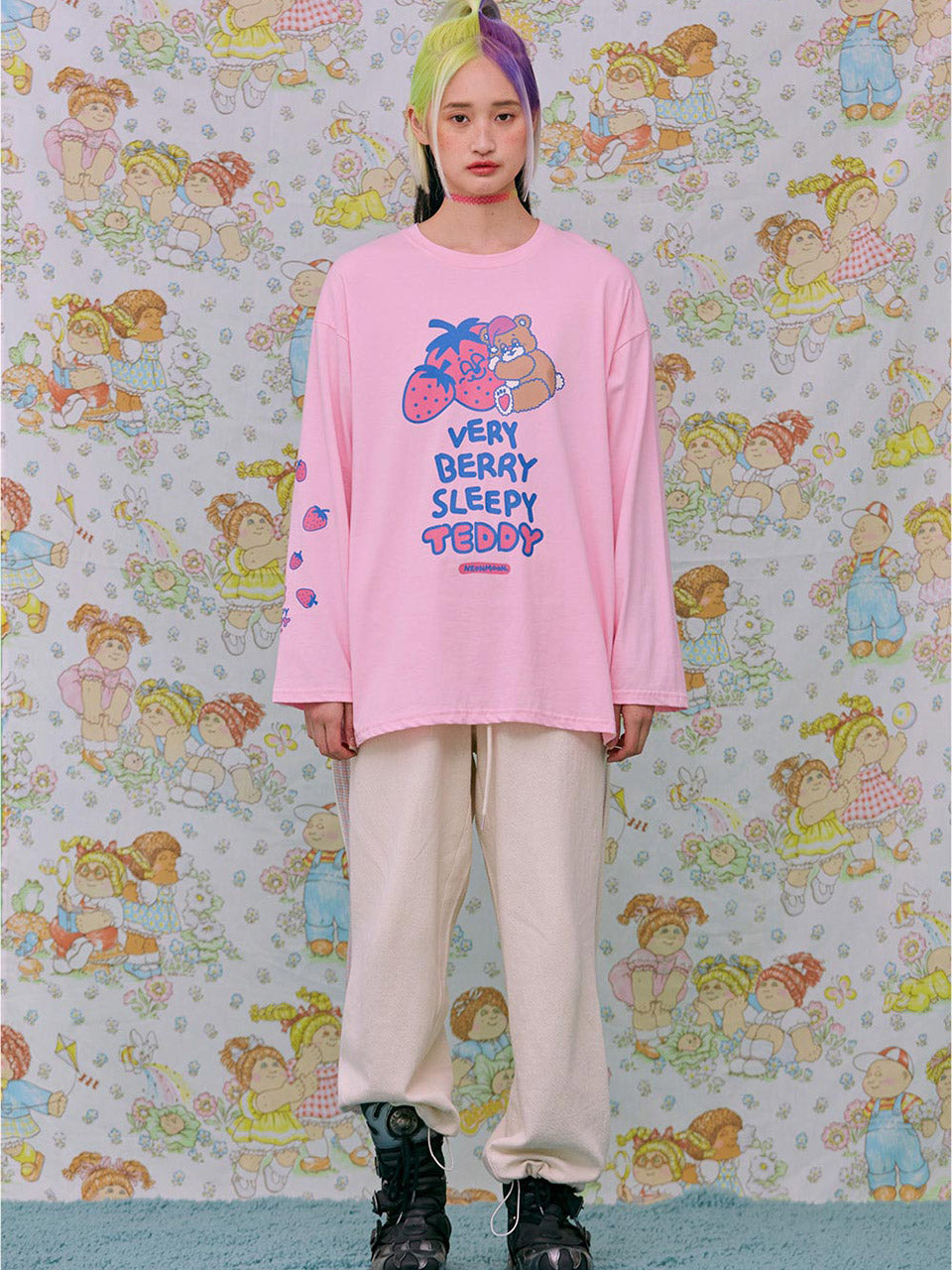 21SS Sleepy Teddy Long T-Shirt PINK