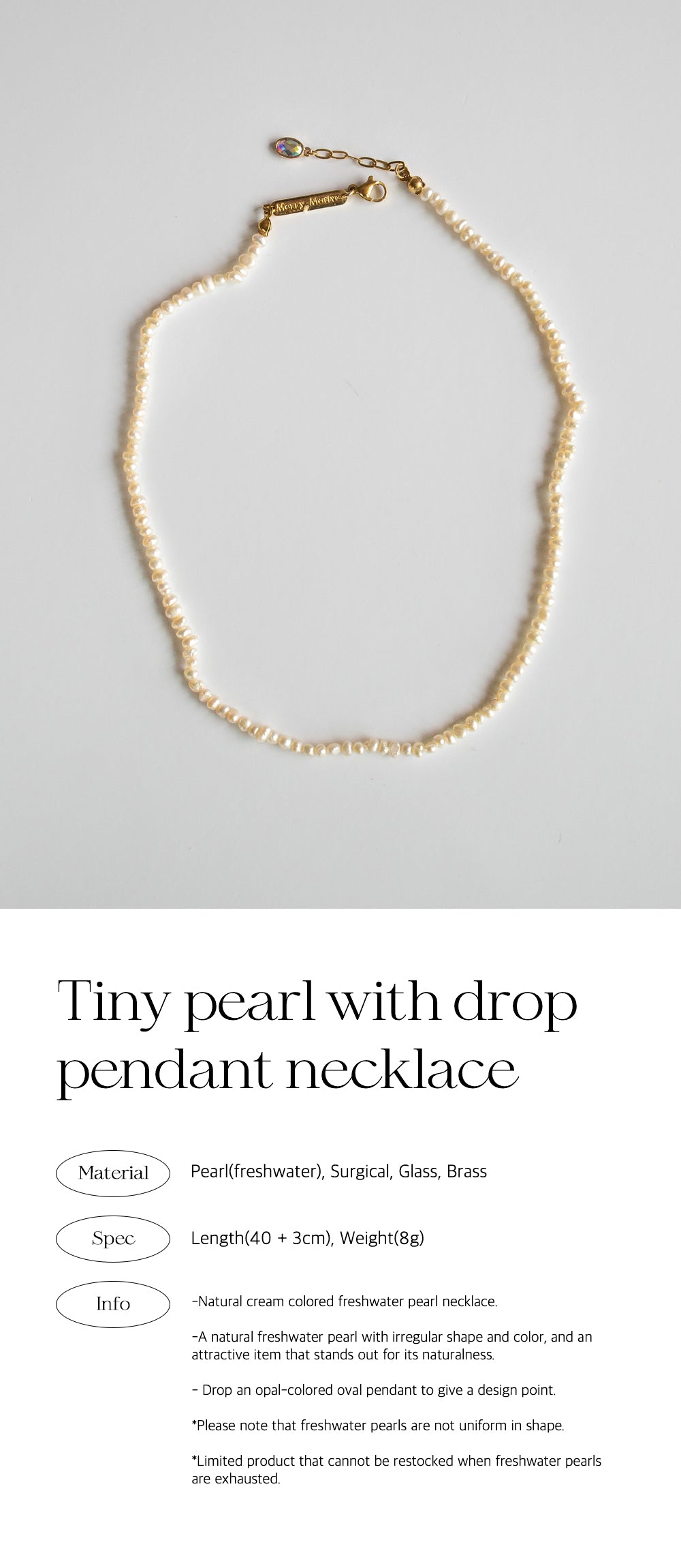 Tiny pearl with drop pendant necklace