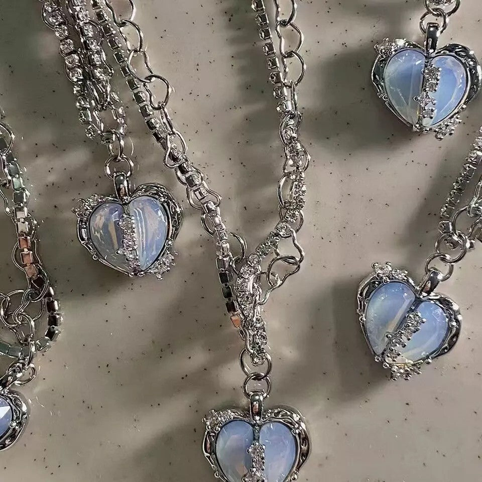 0064 [IVE WONYOUNG, REDVELVET PICK] Opal heart rhinestone necklace