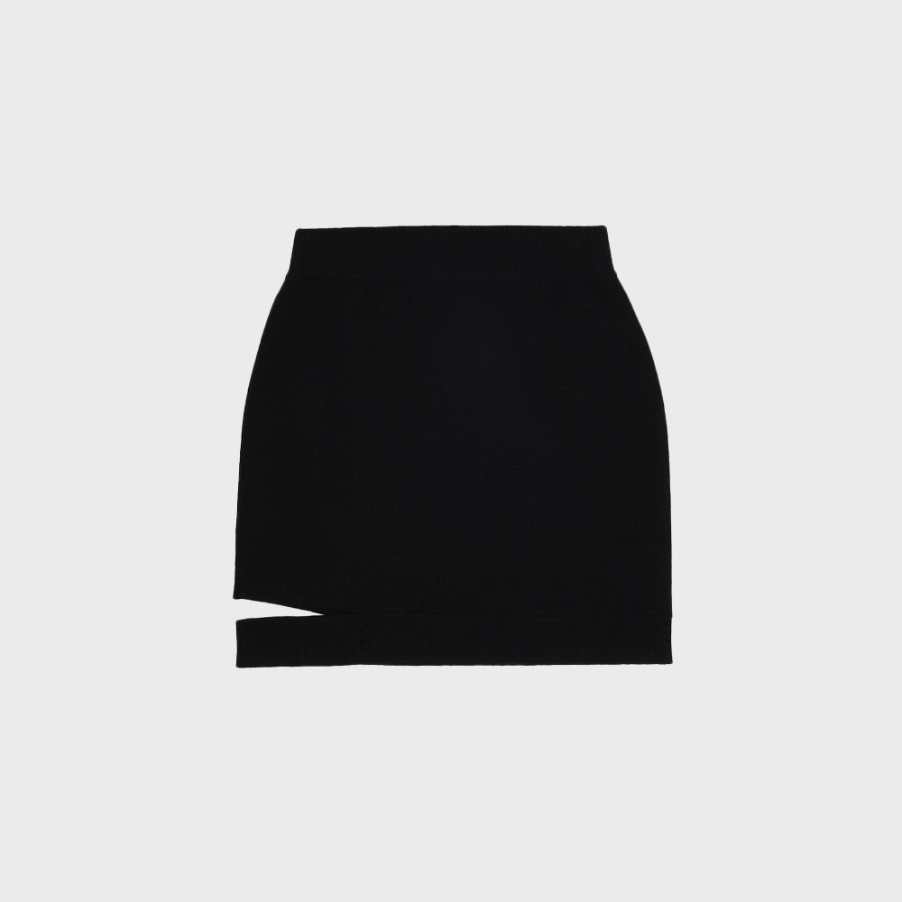 CUT-OUT MINI SKIRT_VELVET BLACK