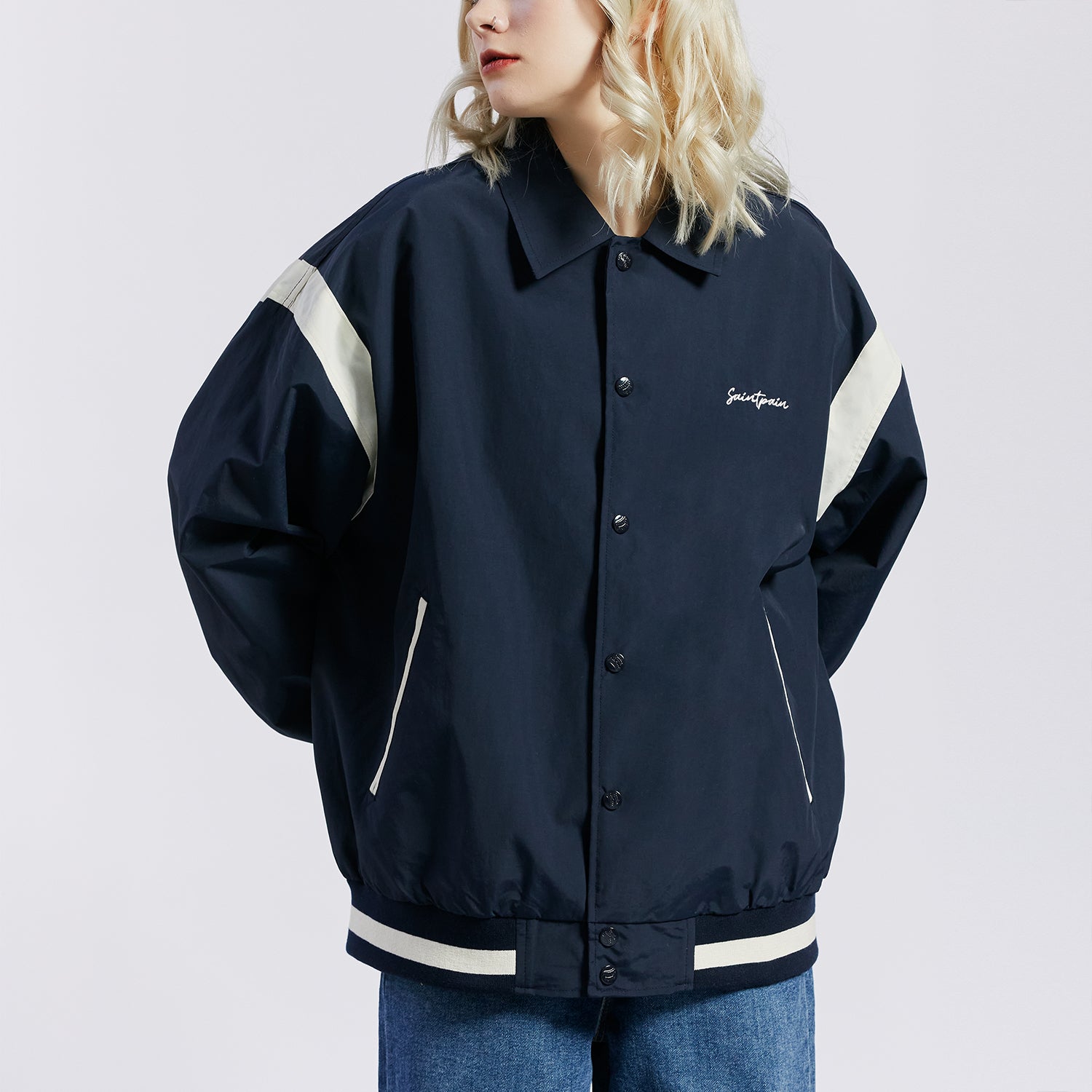 SP NYLON VARSITY JACKET-NAVY