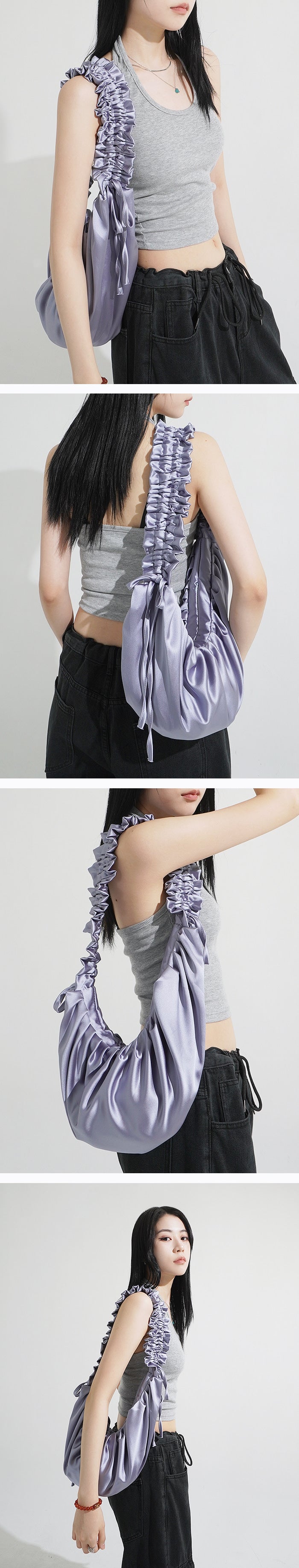 Satin Shirring Strap Shoulder Bag