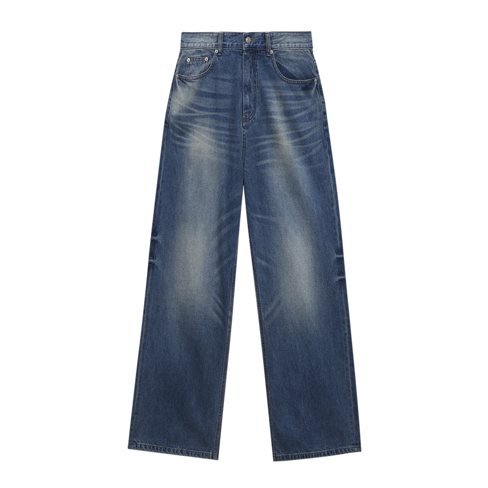 Washed denim wide-leg jeans