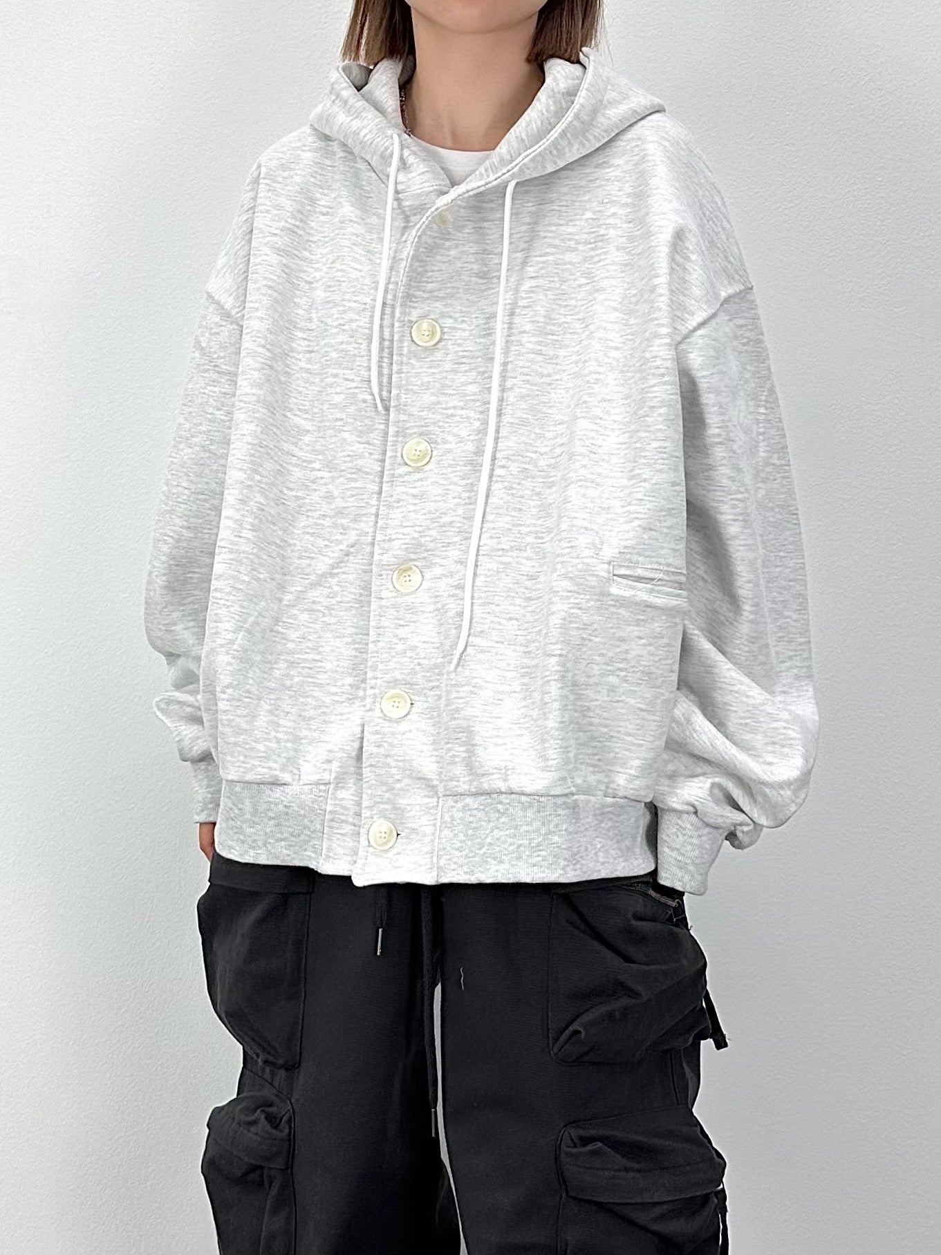 Button cotton hooded jacket