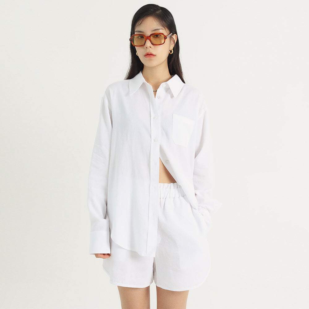 Tencel linen over fit shirt_white