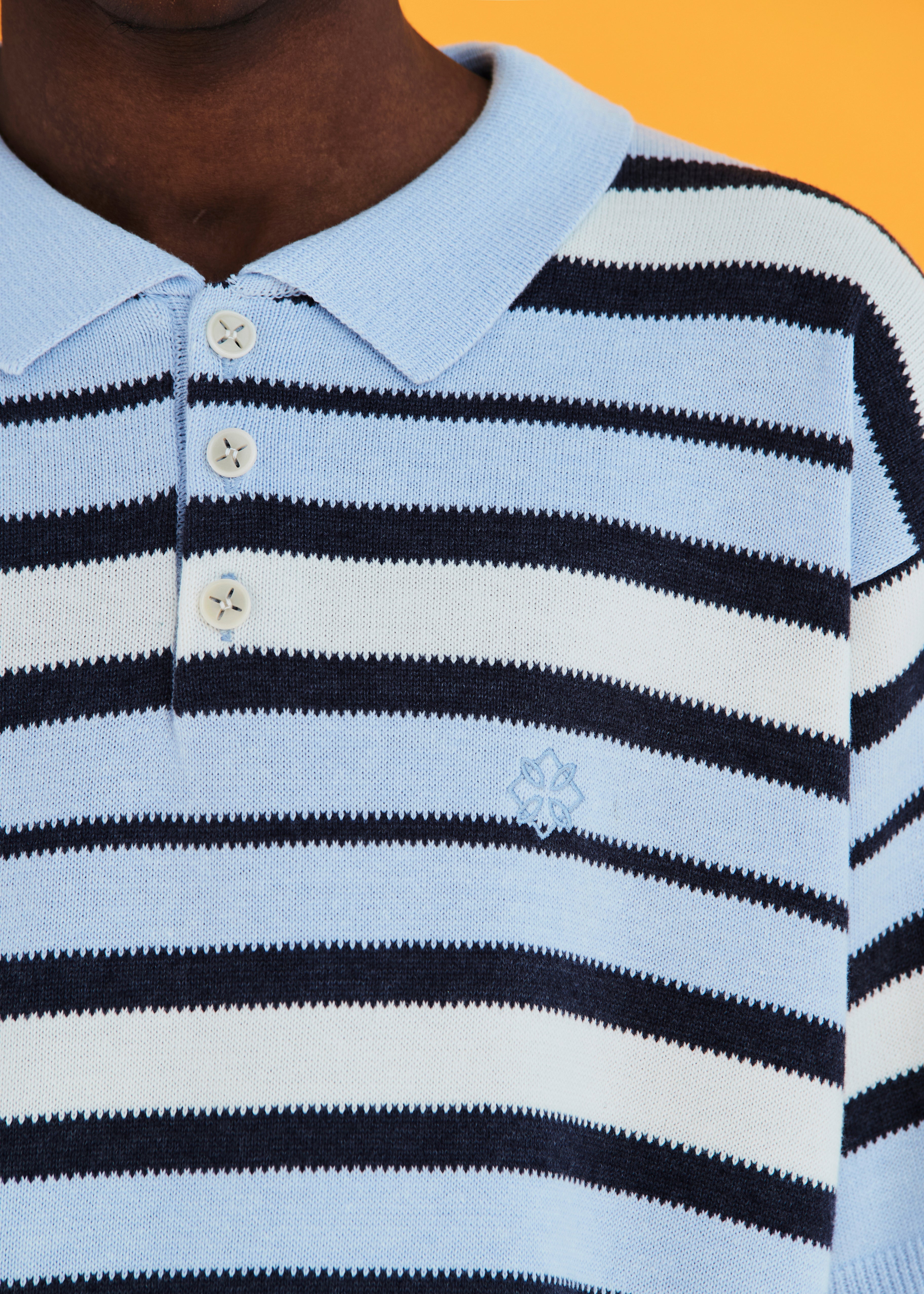 STRIPE KNIT POLO SHIRT / SKY BLUE