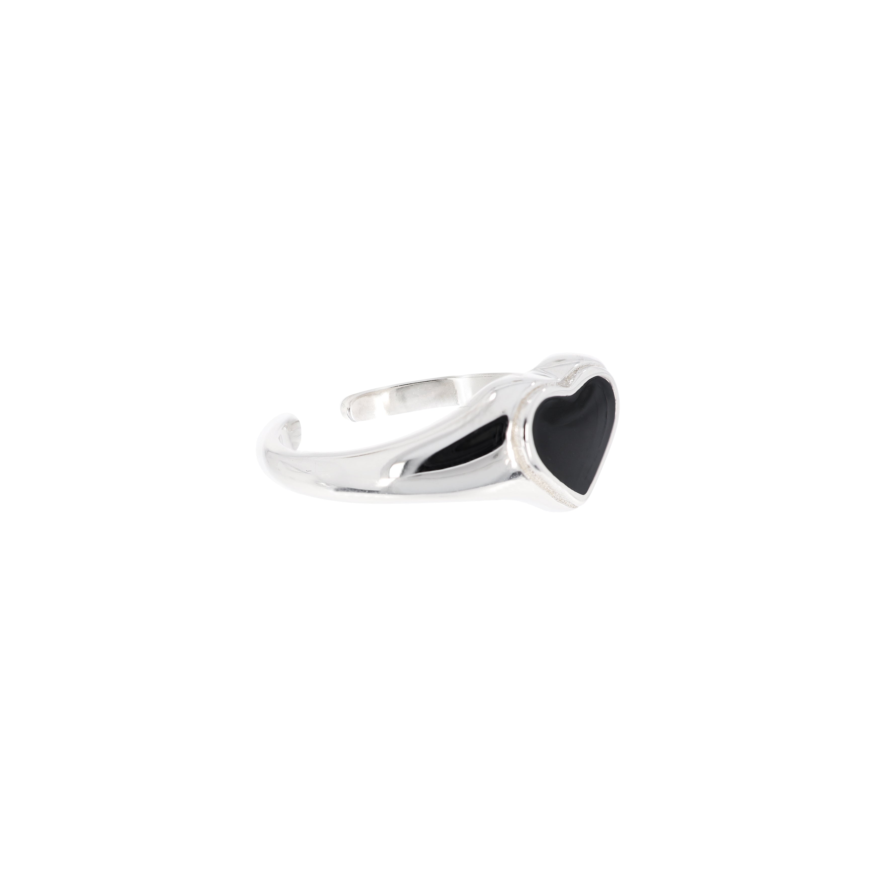 Enamel Black Heart Silver Ring