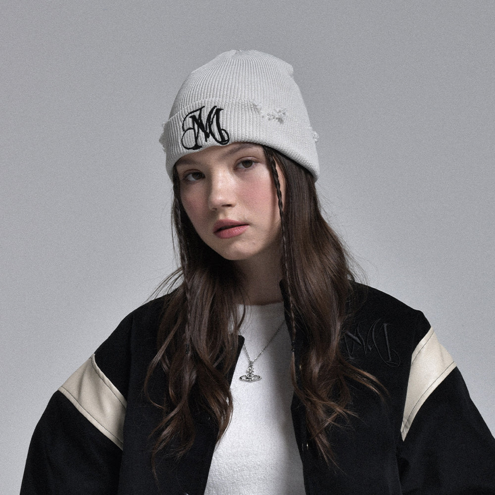 damage logo beanie (beige)