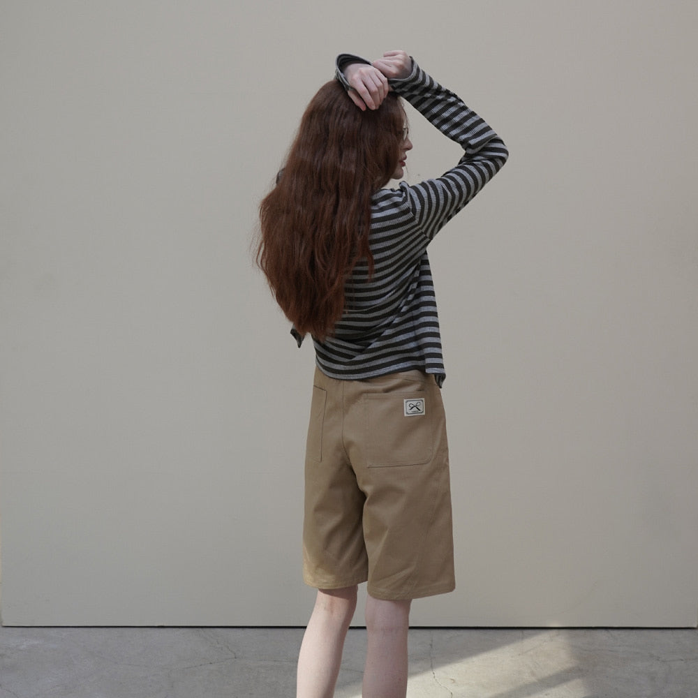 Beige Line Burmuda Pants