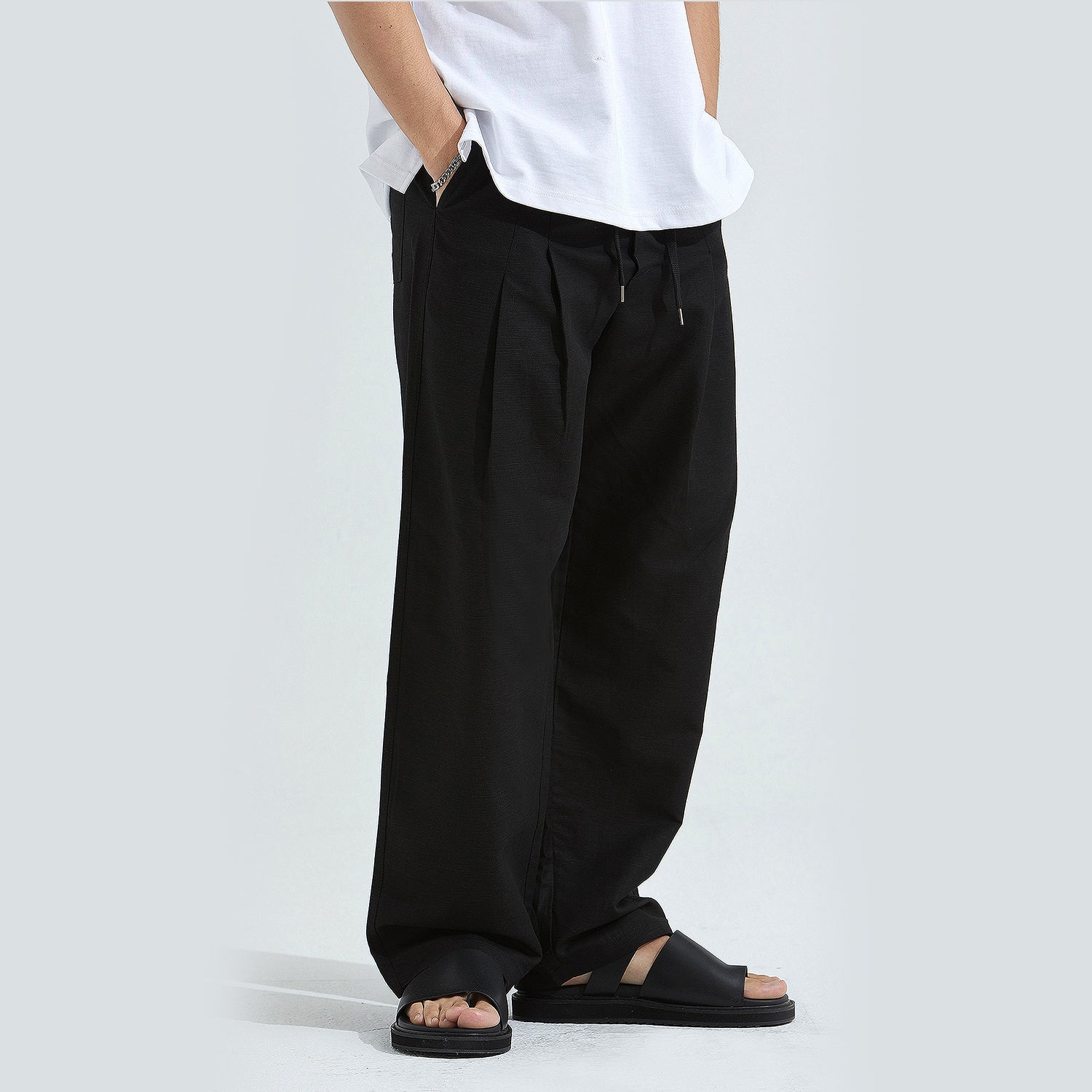 Linen Two-tuck Balloon Pants (BLACK)