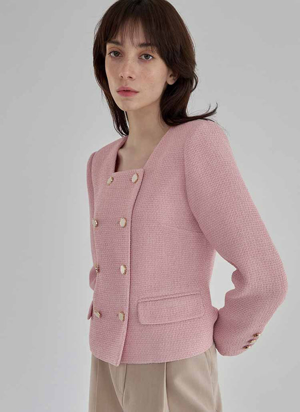 (JK-2808) Logie Square Neck Tweed Double Jacket