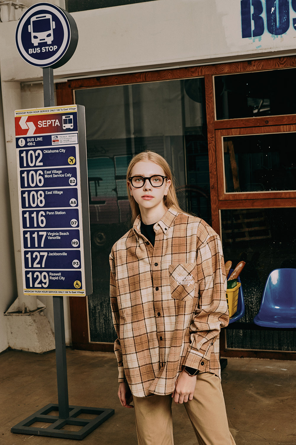 フランネルスクエアチェックシャツジャケット・ブラウン［ユニセックス］ / Brown Flannel Unisex Check Shirt