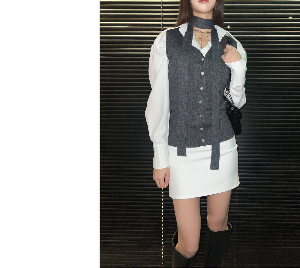 Wool tie knit vest (3 Color)