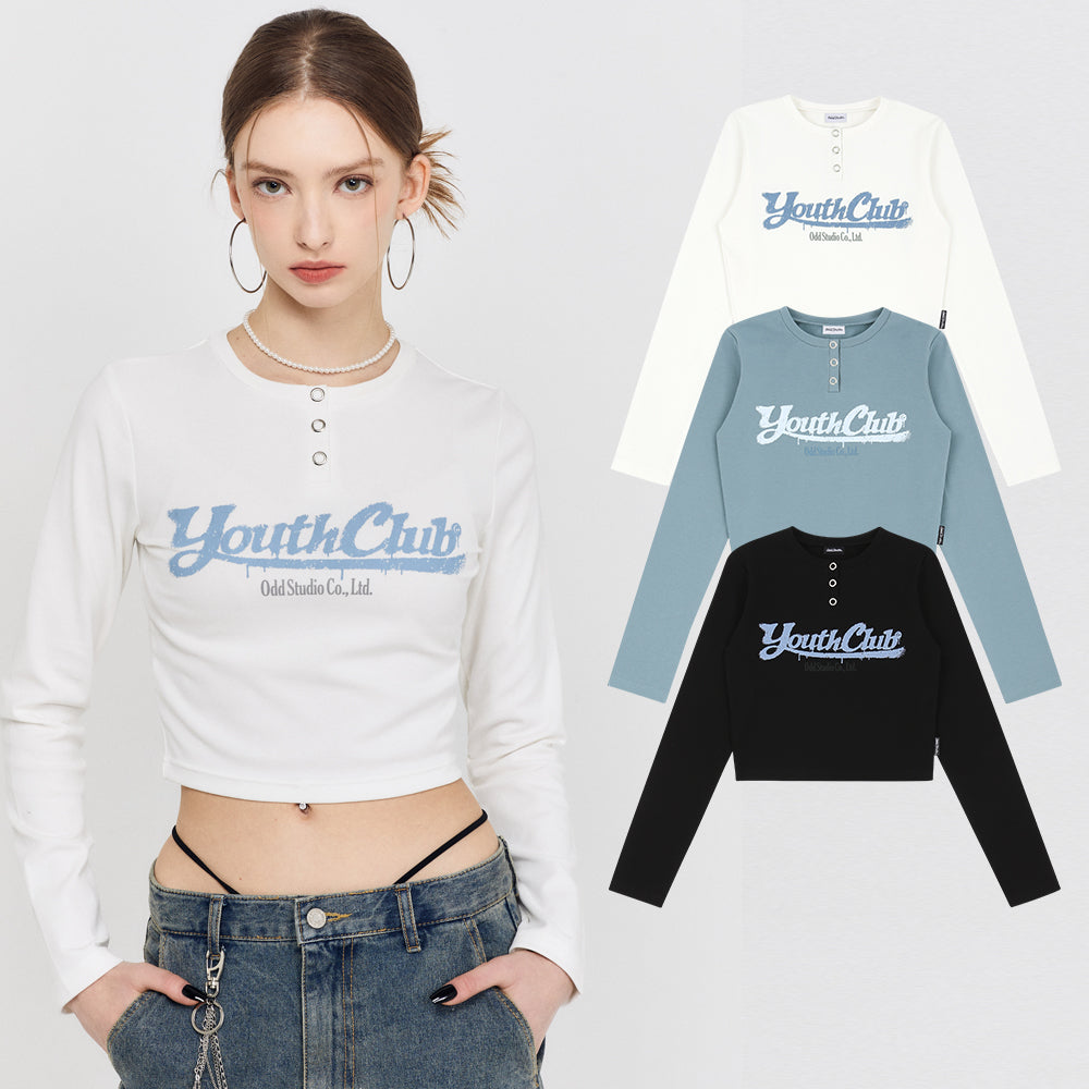 Youthclub snap crop long sleeve - 3 color