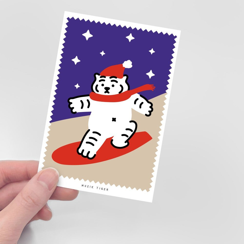 SNOWBOARD TIGER POST CARD