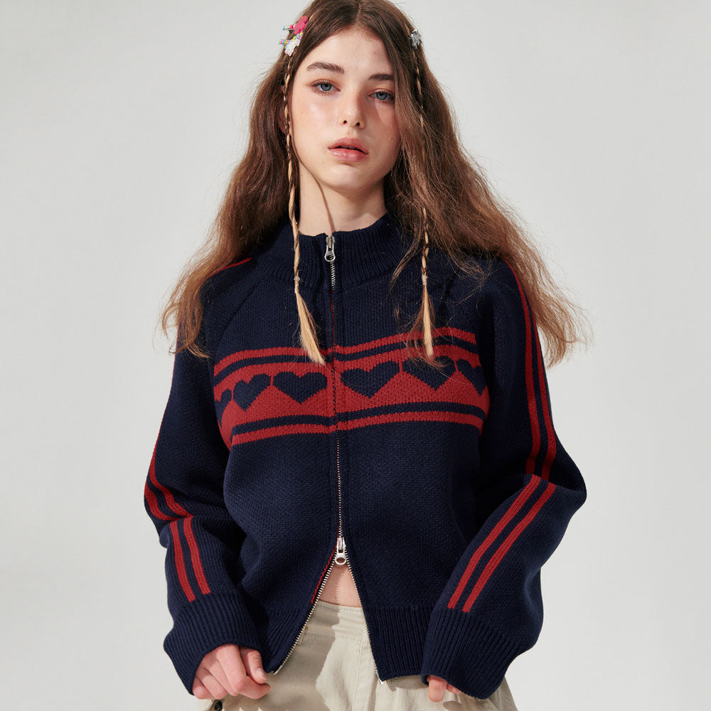 Heart track Knit Zip-up [3 Color]