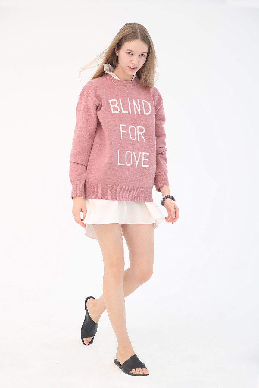 PBT wool logo crew neck knit -indigo pink