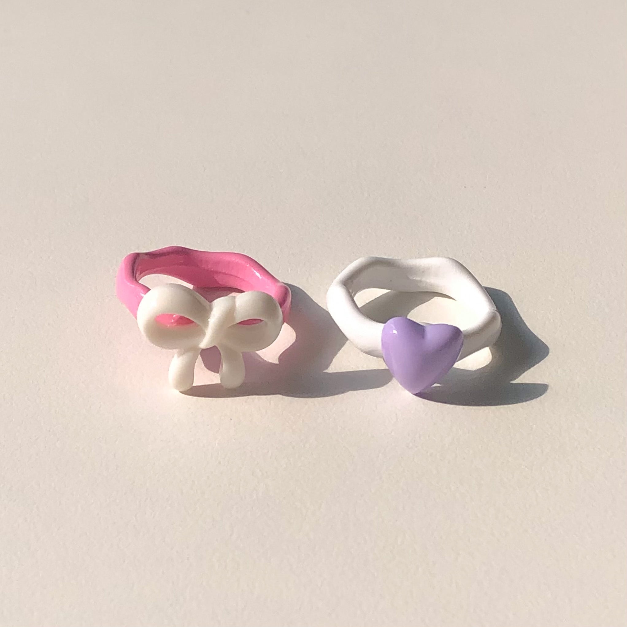 Ribbon & Heart rings set (2 rings)