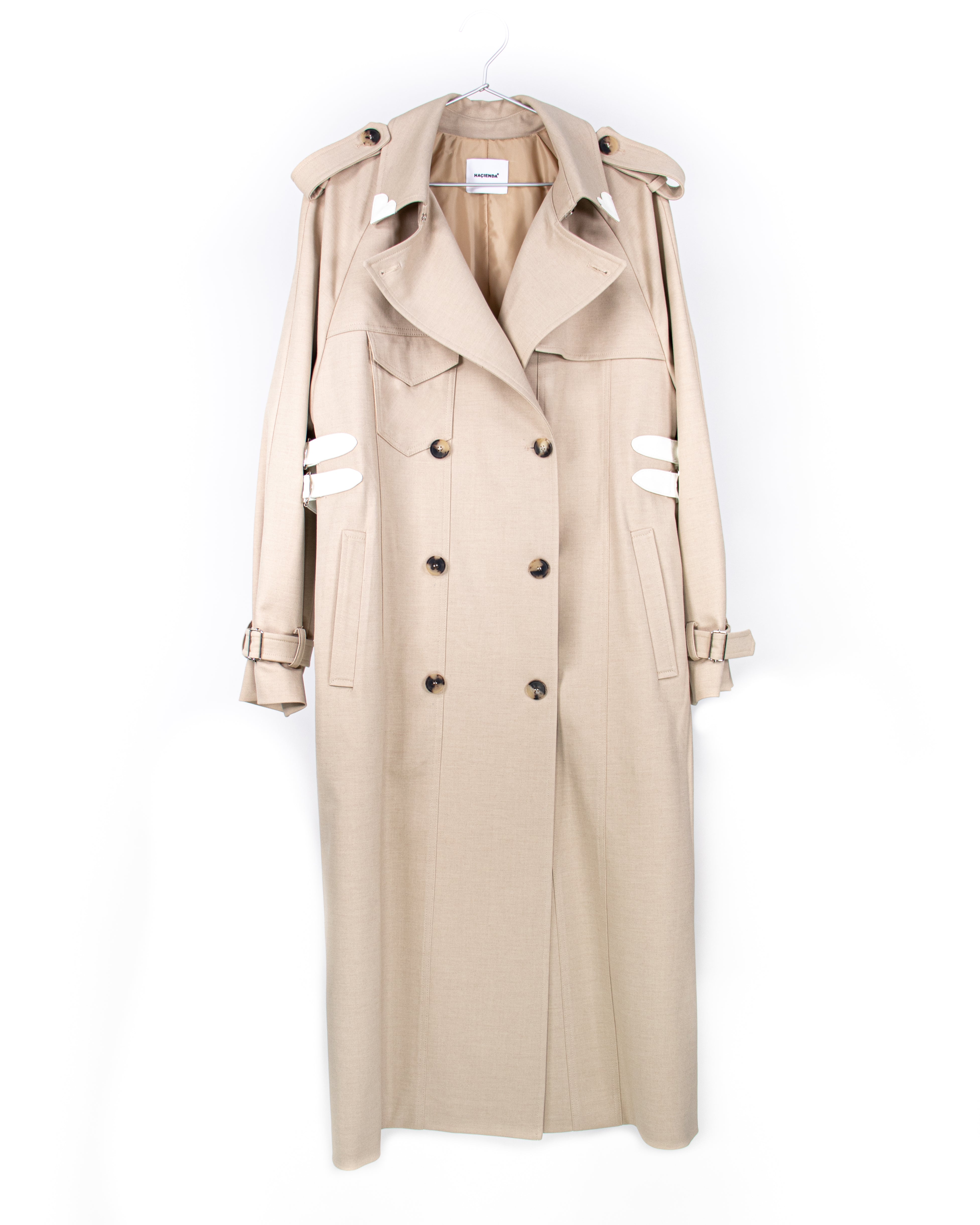 Beige Waist Strap Long Trench Coat