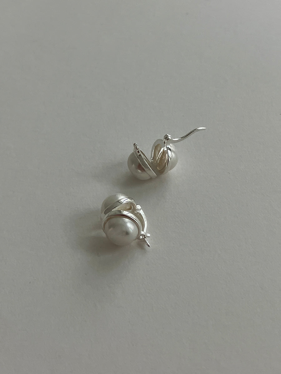 [92.5silver] clip pearl one-touch earrings