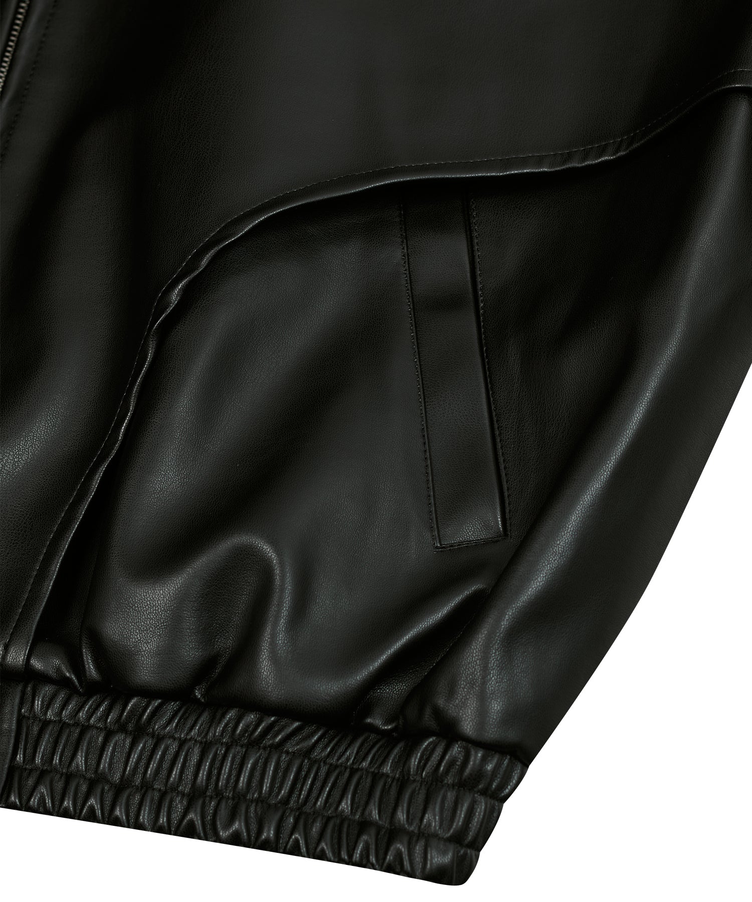 87-STAN026 [Vegan Leather] Curved Layer Bomber Leather Jacket Black