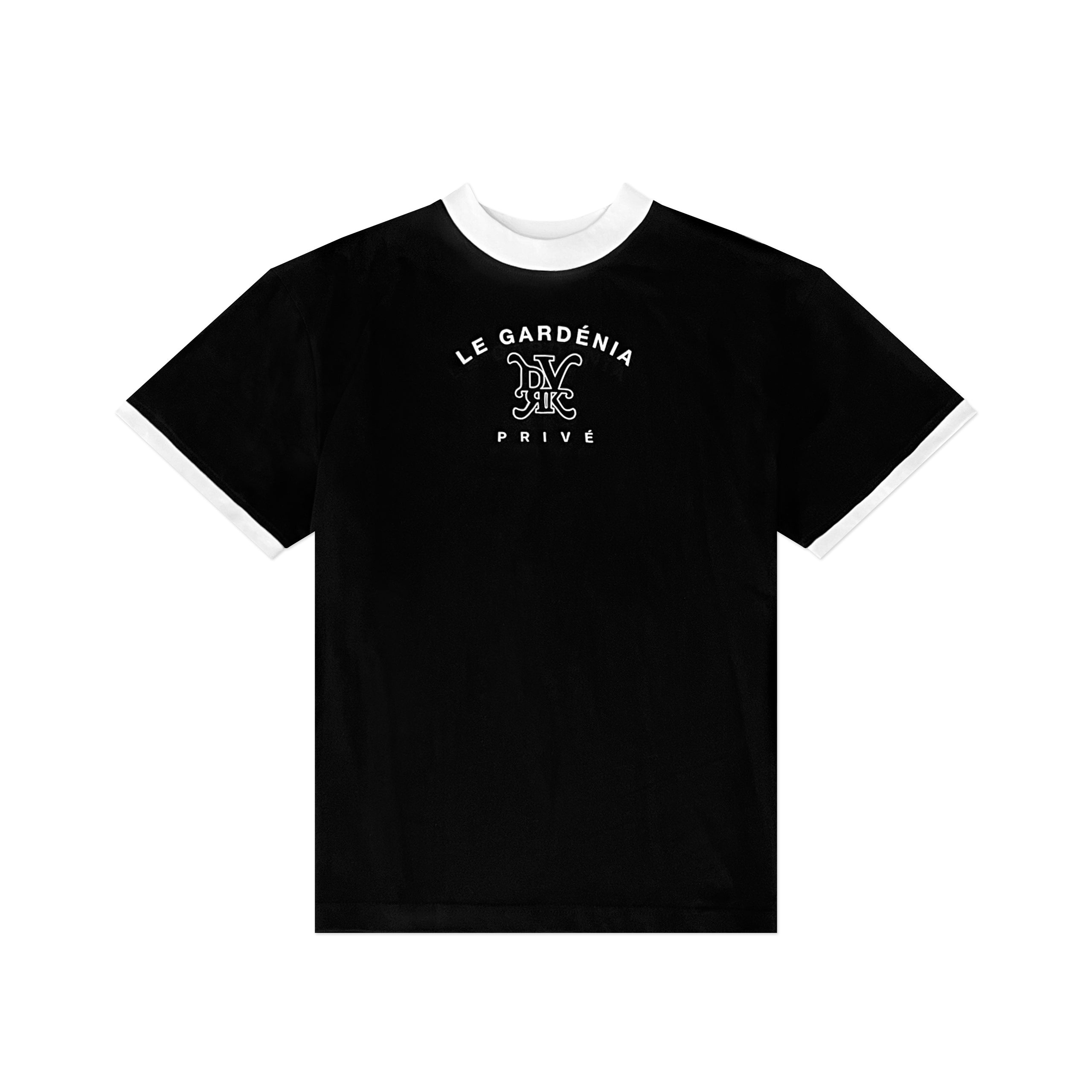 PRIVÉ LE GARDENIA LINED LOGO TEE - BLACK